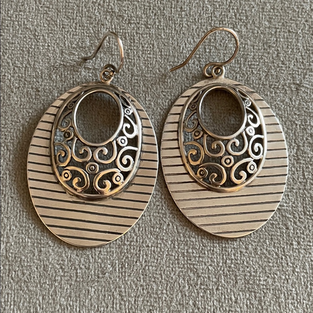 Vintage Silpada Silver Oval Filigree Drop Earrings